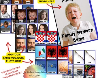 Personalize Custom Child's Family Object Memory Game Printable Editable Digital Template Face Birthday Newborn Housewarming Grandparents