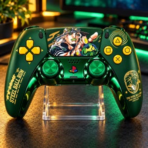 Steel Ball Run PS5-controllerbehuizing - Groen & Goud DualSense-vervangingsset - Anime-custom PS5-controllermodificatie