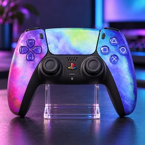 Capa para Controle Galaxy PS5 – Kit de Substituição DualSense Aurora Colorido – Modificação Personalizada para Controle Roxo e Azul