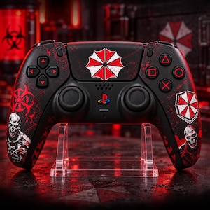 Biohazard PS5-kontrollskal, rött och svart DualSense-ersättningskit, Horror Gaming-frontplatta