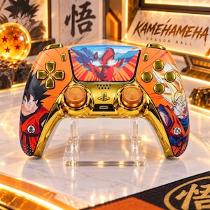 PS5 Dragon Ball Z Goku Controller Shell, Custom DualSense Faceplate, Orange Gold PS5 Controller Kit, Anime Gaming Accessory