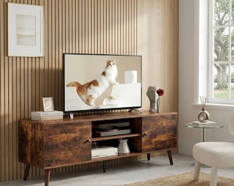 Mid-Century Modern TV Stand, 60 Inch Entertainment Center, Wood-look Media Console