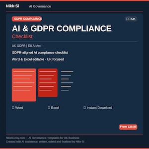 Lista de verificación de cumplimiento de IA y RGPD en el Reino Unido / Uso legal de herramientas de IA con datos personales, verificación paso a paso del RGPD en el Reino Unido / Descarga de Word editable