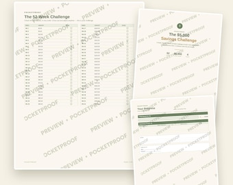 Reto de ahorro de 5000 imprimible, registro de ahorro de 52 semanas, tabla de ahorro de dinero flexible en PDF