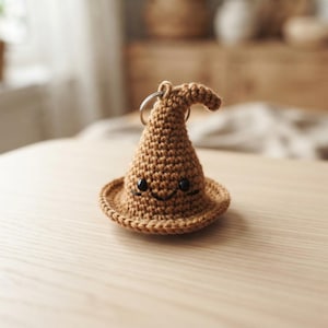 Handmade Crochet Sorting Hat Keychain: Wizard-Inspired Amigurumi Bag Charm