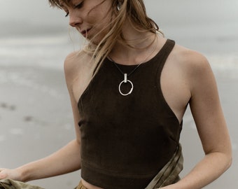 FLOATING HOOP PENDANT - Handmade unique minimalist sterling silver necklace made in canada by an independant slow jewellery designer