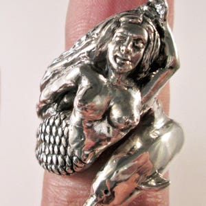 Sterling Silver Mermaid and Dolphin Ring Swimming Together image 1