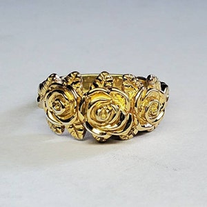 Drei-Rosen-Blatt-Ring In 585er Gelbgold