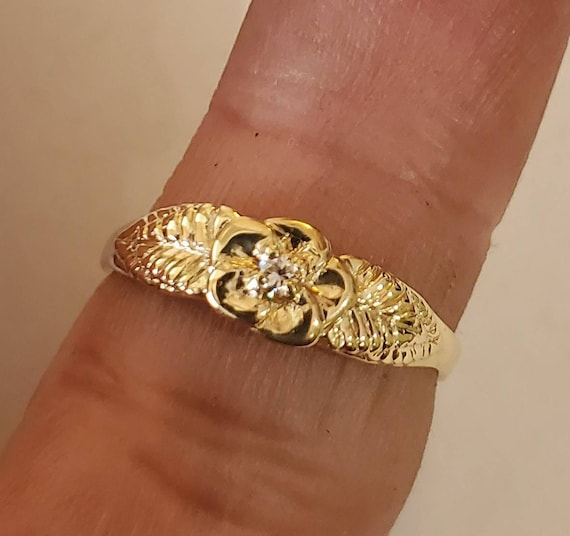 14 Kt Yellow Gold and Diamond 5 Pedal Rose Ring Etsy