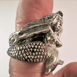 Sterling Silver Mermaid and Dolphin Ring Swimming Together image 2