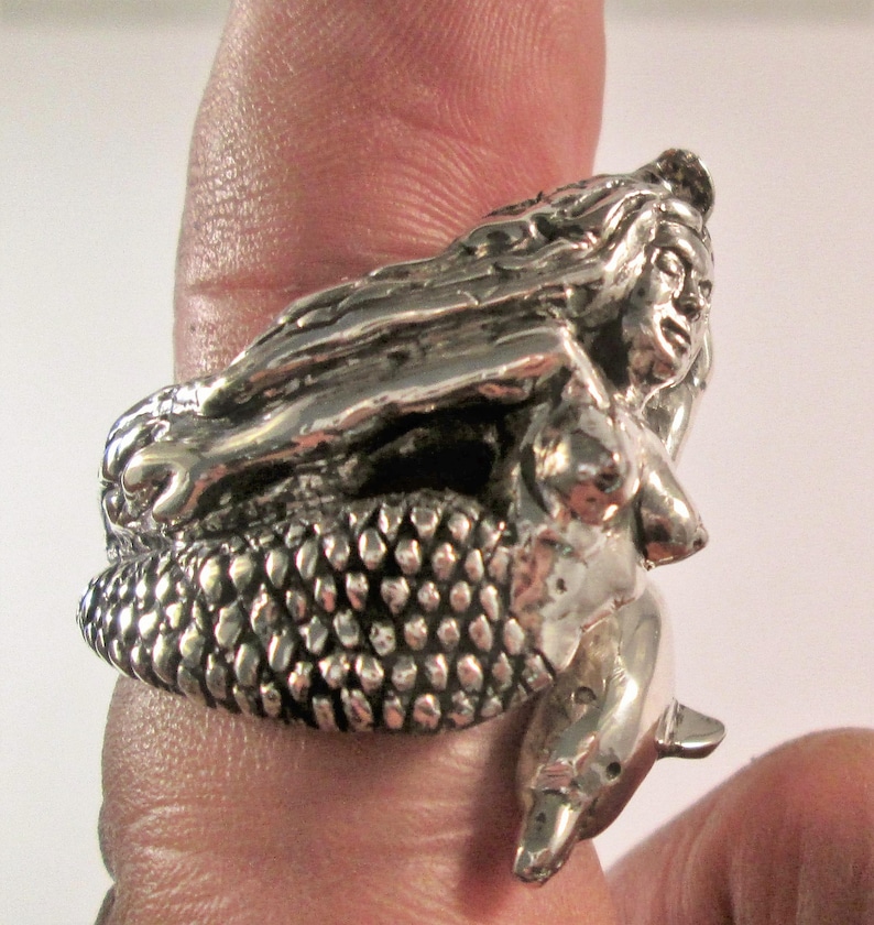 Sterling Silver Mermaid and Dolphin Ring Swimming Together image 2