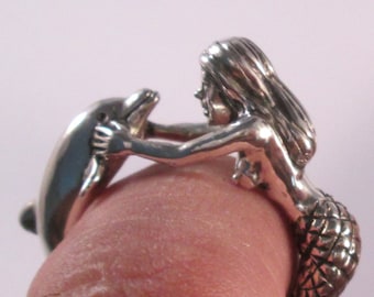 Sterling Silver Mermaid Dolphin Ring