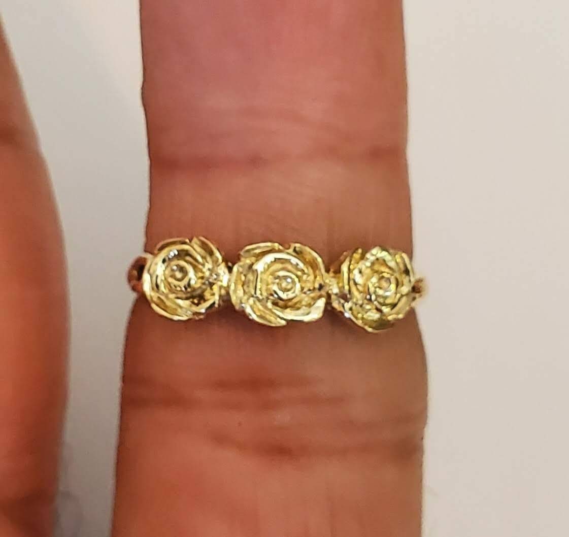 Three Gold Roses 14K Yellow Gold Three Rose Ring Three Roses Means I Love You - Etsy