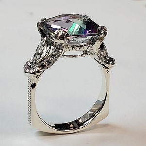 Sterling Silver 12x12 mm Cushon Cut Mystic Topaz Ring