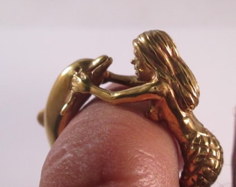 14KT Yellow Gold Mermaid and Dolphine Ring