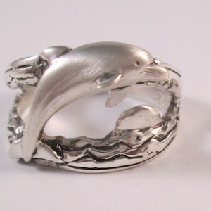 Leaping Dolphin Ring with Beautiful Sunset In Sterling Silver
