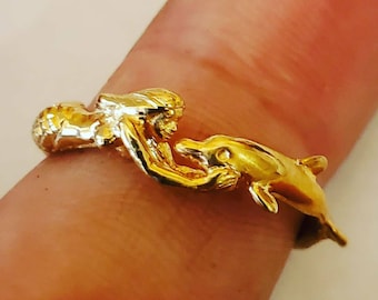 14 KT Yellow Gold Mermaid Dolphin Ring