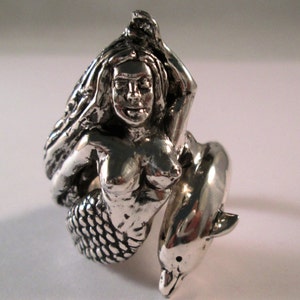 Sterling Silver Mermaid and Dolphin Ring Swimming Together image 4