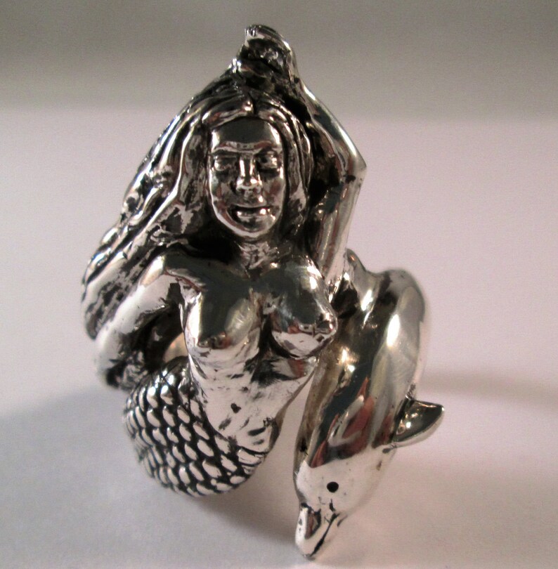 Sterling Silver Mermaid and Dolphin Ring Swimming Together image 4