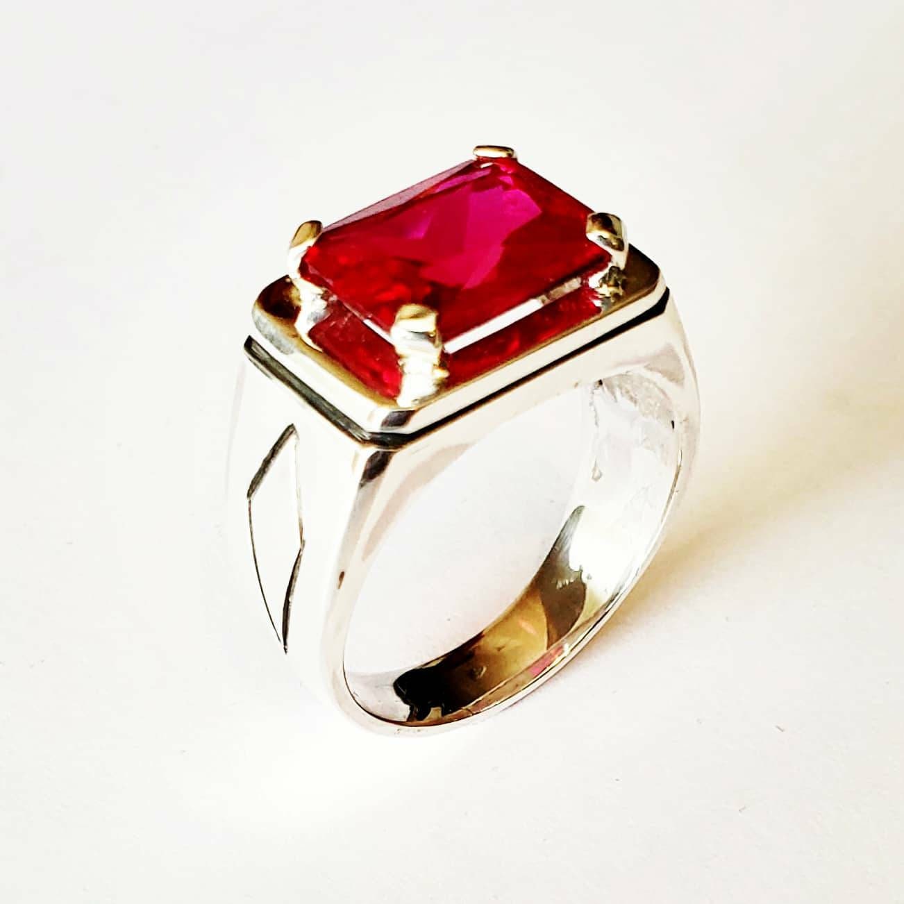 14 Carat White Gold Mens Ring With an 12 X 10 Emerald Cut Ruby Etsy UK