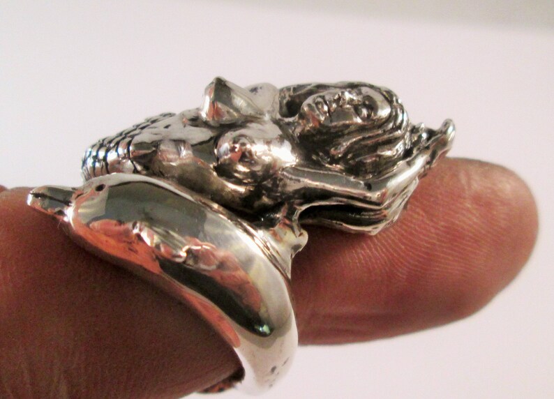 Sterling Silver Mermaid and Dolphin Ring Swimming Together image 3