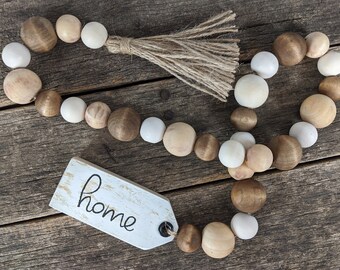 Neutral Home Decor Rustic Beads Black Farmhouse Decorative Wooden Beads Wooden Bead Garland with Tassels Home Decor Boho Table Decor for All Seasons Natural Wood Bead Garland Tiered Tray Decor