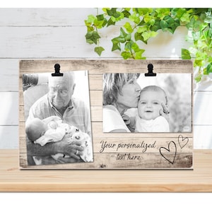 Personalized wood photo frame holds two 4 x 6 photos, favorite quote/custom message, wedding, grandparents, family, aunt, uncle, cousins