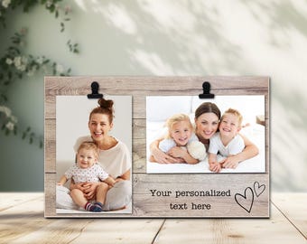 Marco de fotos de madera personalizado: con capacidad para dos fotos de 4x6 pulgadas, ideal para bodas, fotos familiares, graduaciones o como regalo de compromiso.