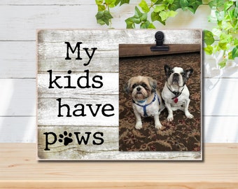 Wood photo pet frame with color choices, gift for dog lover, cat mom, Christmas pet gift, my kids have paws