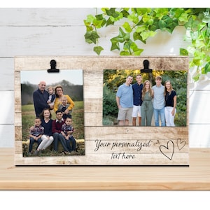 Personalized wood photo frame which holds two photos, Father's Day, graduation, engagement, teacher, grandparents, wedding, friend, aunt image 1