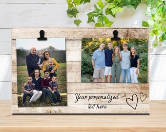 Personalized wood photo frame which holds two photos, Mother's Day, engagement, family, grandparents, wedding, anniversary, friend