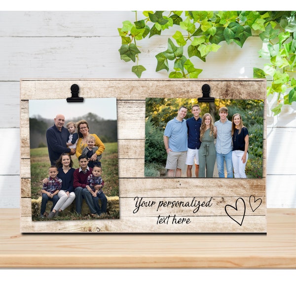 Personalized wood photo frame which holds two photos, Father's Day, graduation, engagement, teacher, grandparents, wedding, friend, aunt