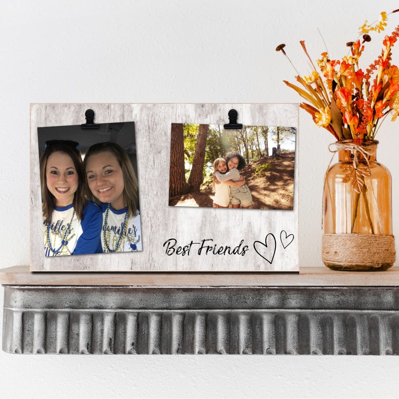 Personalized wood photo frame which holds two photos, Father's Day, graduation, engagement, teacher, grandparents, wedding, friend, aunt image 2