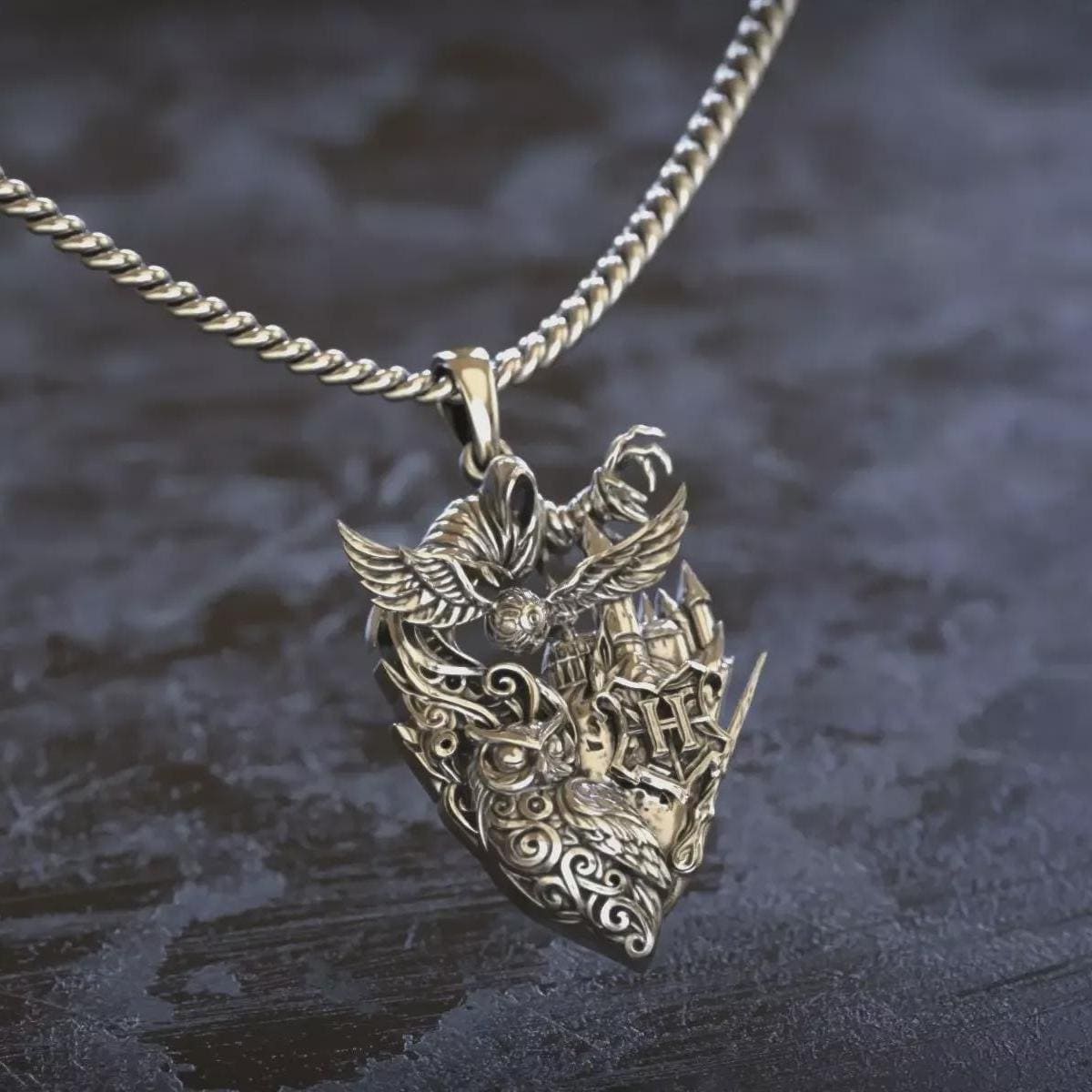 Wizard Owl Pendant, Gothic Owl Necklace, Dark Fantasy Jewelry, Magical Pendant, Occult Inspired Neck