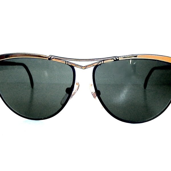 80s Vintage Italian Aviators, Gold Carved Olympian style Frame with Dark Grey Lenses NOS from Italy