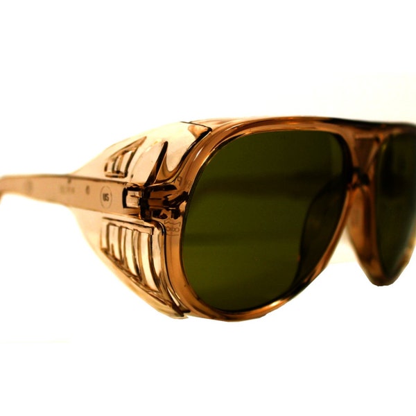 Gold Aviator Sunglasses / Vintage Aviators / Taupe and Olive Pilot Safety Glasses / Green Lens Flight Shades