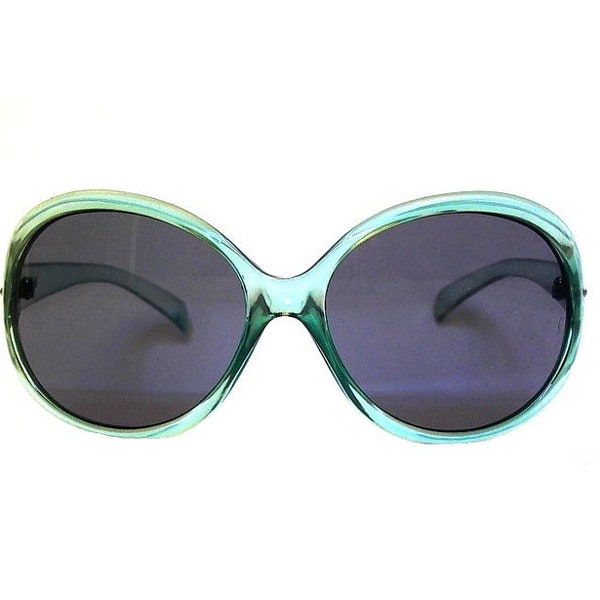Vintage Aqua Mint Jackie O Sunglasses - 70s Oversized Clear Turquoise Round Bug Eye Frames