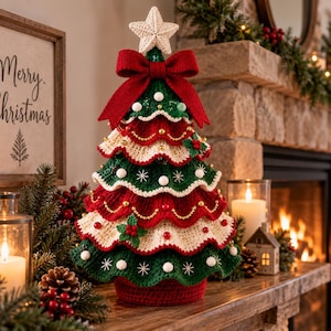 Layered Ruffle Christmas Tree Crochet Pattern | Star & Bow Amigurumi (PDF)