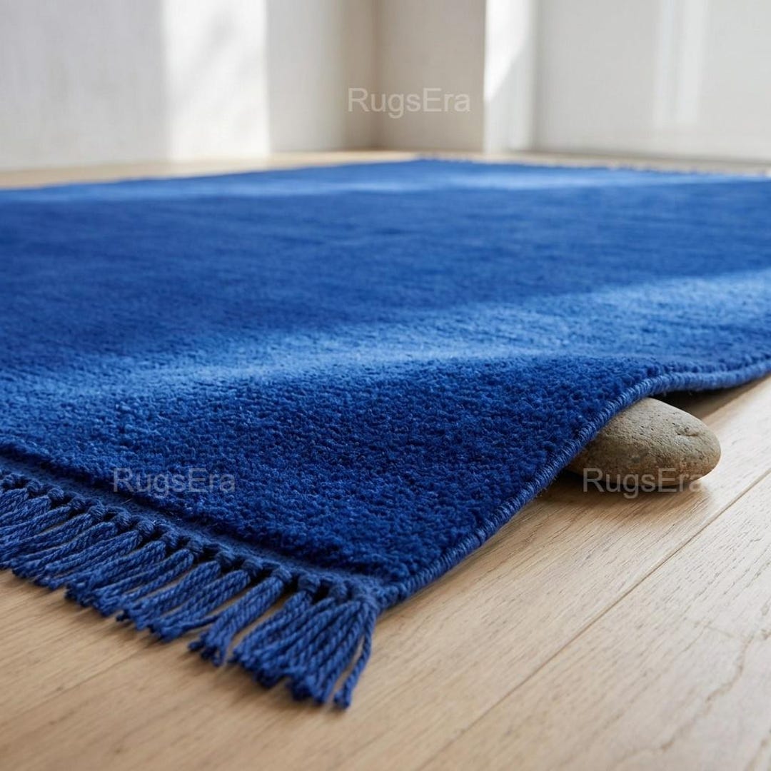 Blue Rug Material Handloom Cobalt Blue Rug, Royal Luxury Blue Area Rug, Solid Modern ...