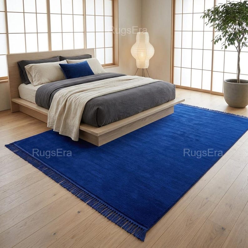 Blue Rug Material Handloom Cobalt Blue Rug, Royal Luxury Blue Area Rug, Solid Modern ...