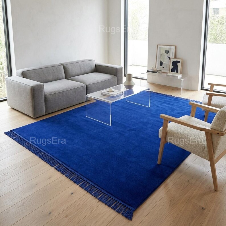 Blue Rug Material Handloom Cobalt Blue Rug, Royal Luxury Blue Area Rug, Solid Modern ...