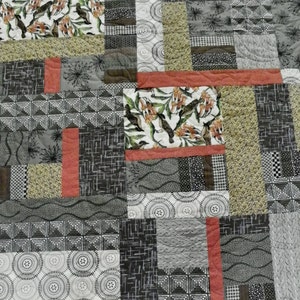 Catbirds in a geometric lap quilt image 2