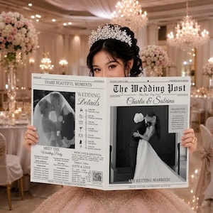 Folded Printable Wedding Newspaper Program Canva Template,Vintage Wedding Newspaper Program Template,Wedding Newspaper Template