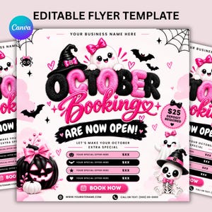 October Booking Flyer,October booking Pink Fall Beauty Appointment,Halloween Booking Flyer Template