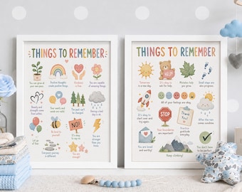Things to Remember Print Set of 2, Mental Health Wall Art, Therapy Office Decor, Calm Down Corner Positive Affirmations