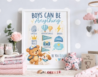 Personalized Boys Affirmation Print, Boys Can Be Anything Nursery Wall Art, Toddler Bedroom Decor, Motivational Playroom Poster
