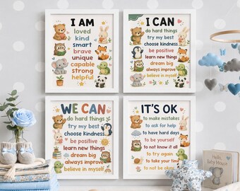 Kids Affirmation Poster Set, Growth Mindset Wall Art, Positive Affirmation Bundle, Classroom Decor Prints