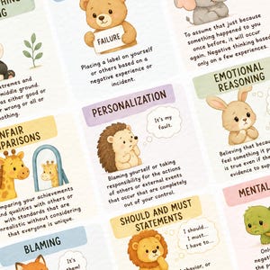 Thinking Errors Poster, Cognitive Distortions Chart, CBT Psychology Office Decor, School Counselor Art, Therapy Room Mental Health image 3