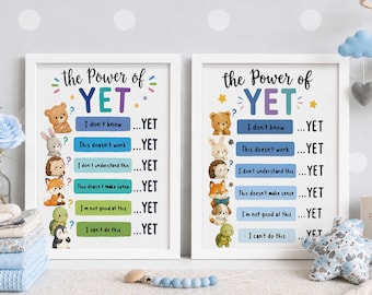 The Power of Yet Poster Set of 2, Growth Mindset Classroom Decor, Therapy Office Decor, School Counselor Mental Health Wall Art Printable