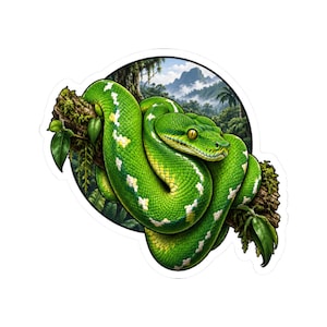 Green Tree Python Sticker, Arboreal Snake Art for Natural History Fans and Curious Wildlife Lovers